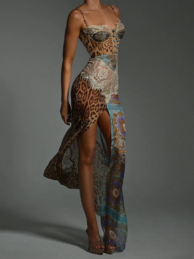 Leopard Print Evening Maxi Dress