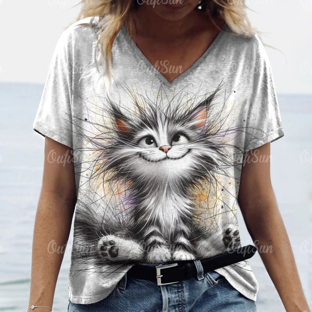 T Shirt Cat Print