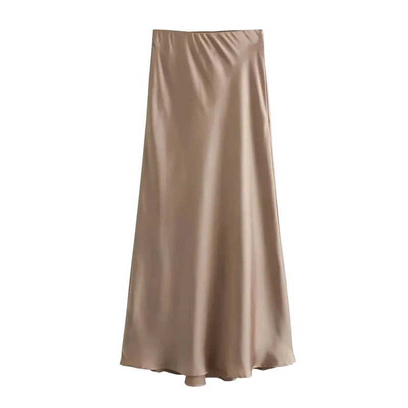 Satin Skirt Women High Waist Long Skirts