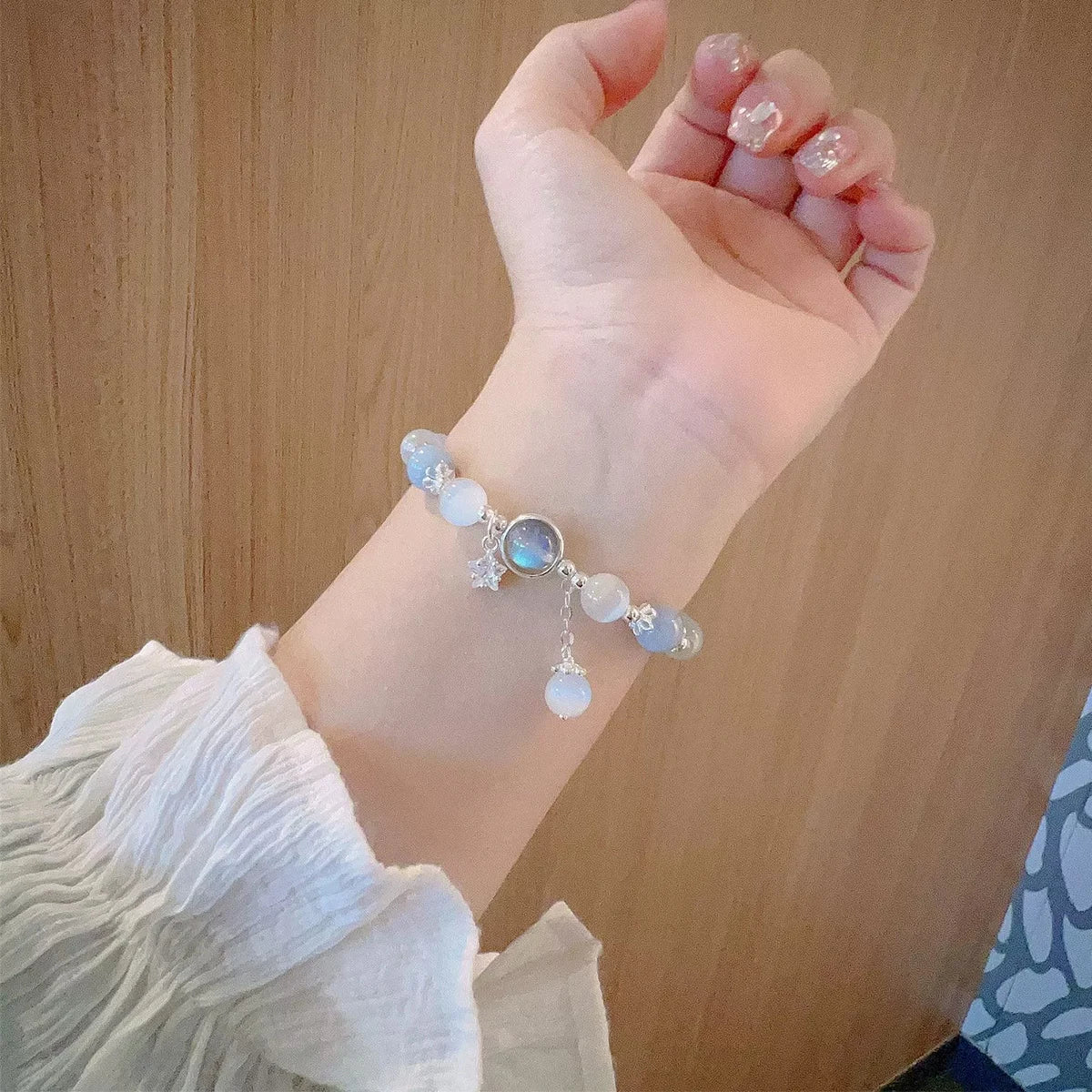 Blue Moonstone Crystal Bead Bracelet