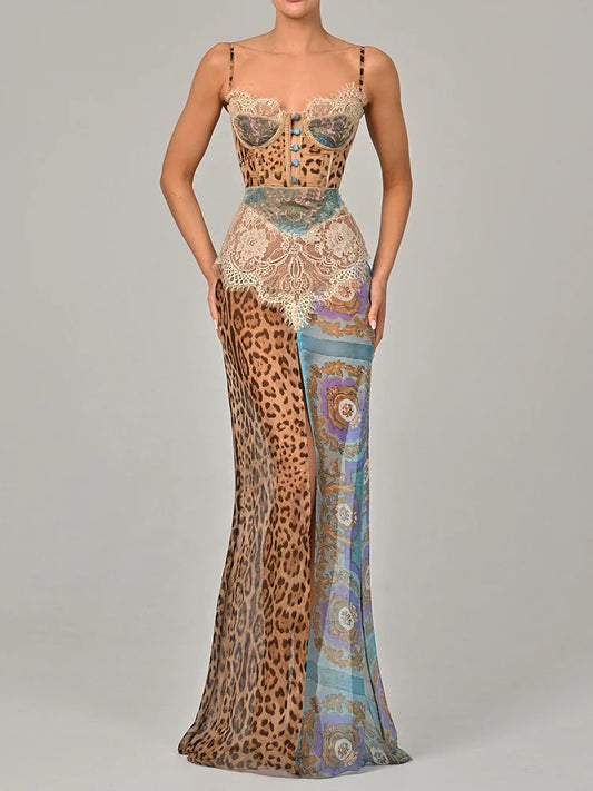 Leopard Print Evening Maxi Dress