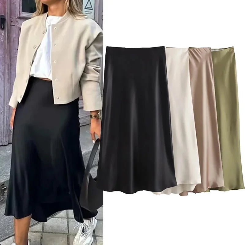 Satin Skirt Woman High Waist