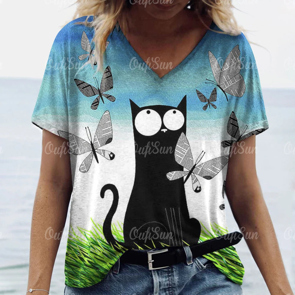 T Shirt Cat Print