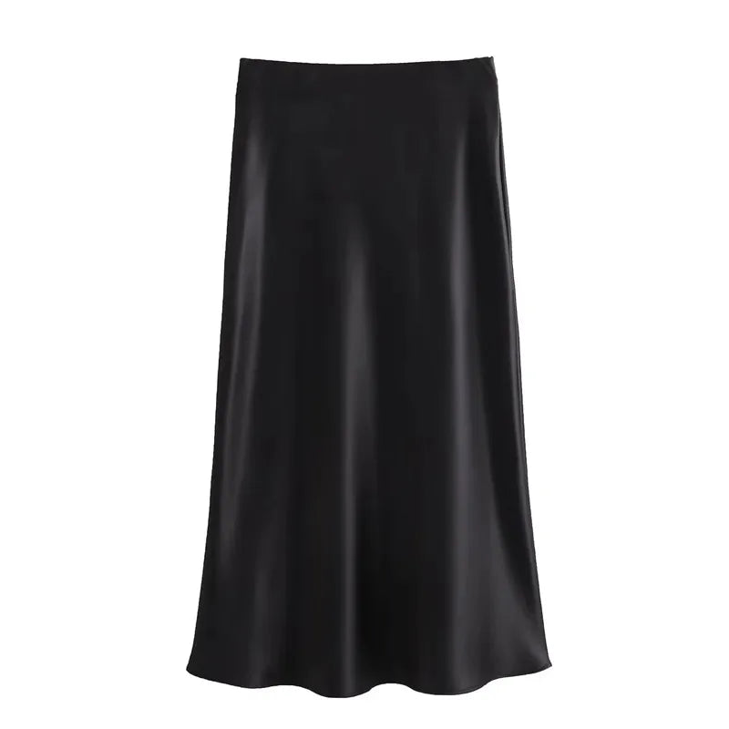 Satin Skirt Women High Waist Long Skirts