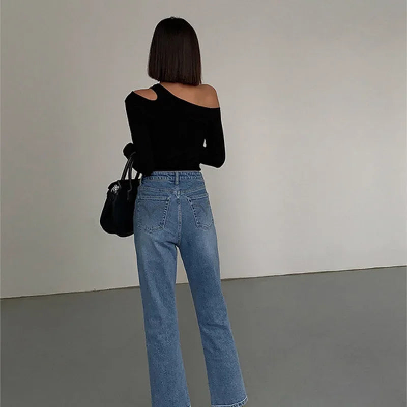 Off-shoulder Long-sleeved T-shirts