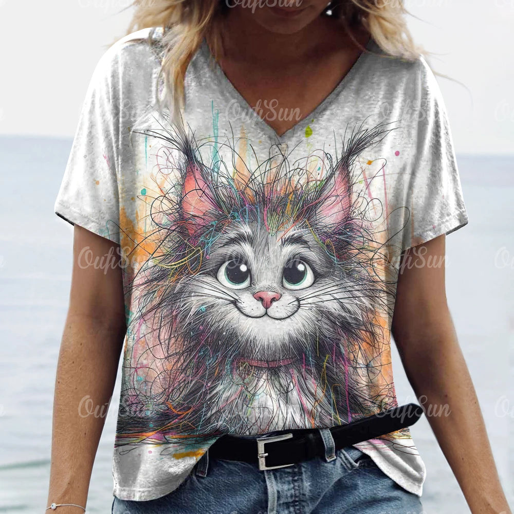 T Shirt Cat Print