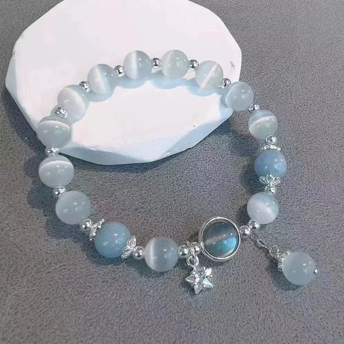 Blue Moonstone Crystal Bead Bracelet